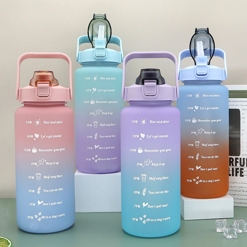 

S017 Hot Sale Botella de agua One Gallon 2L Leak-proof Bpa-free Motivational Plastic Water Bottle With Time Marker