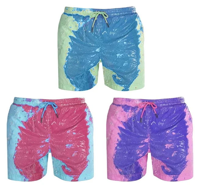 

Beach Men Shorts Change Color Beach Pant Quick Dry High Temperature Discoloration Male Running Shorts Gym Summer Swimming Shorts