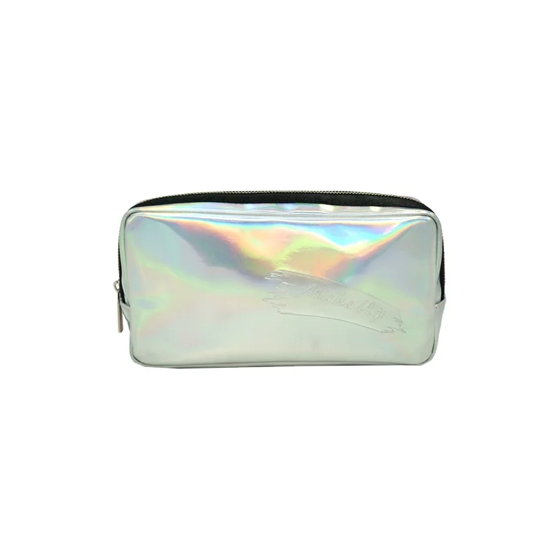 

10% OFF Custom Logo Two Color Laser Waterproof Cosmetic Plastic zipper Pouch Set PU Holographic Makeup Bag, Stitching color