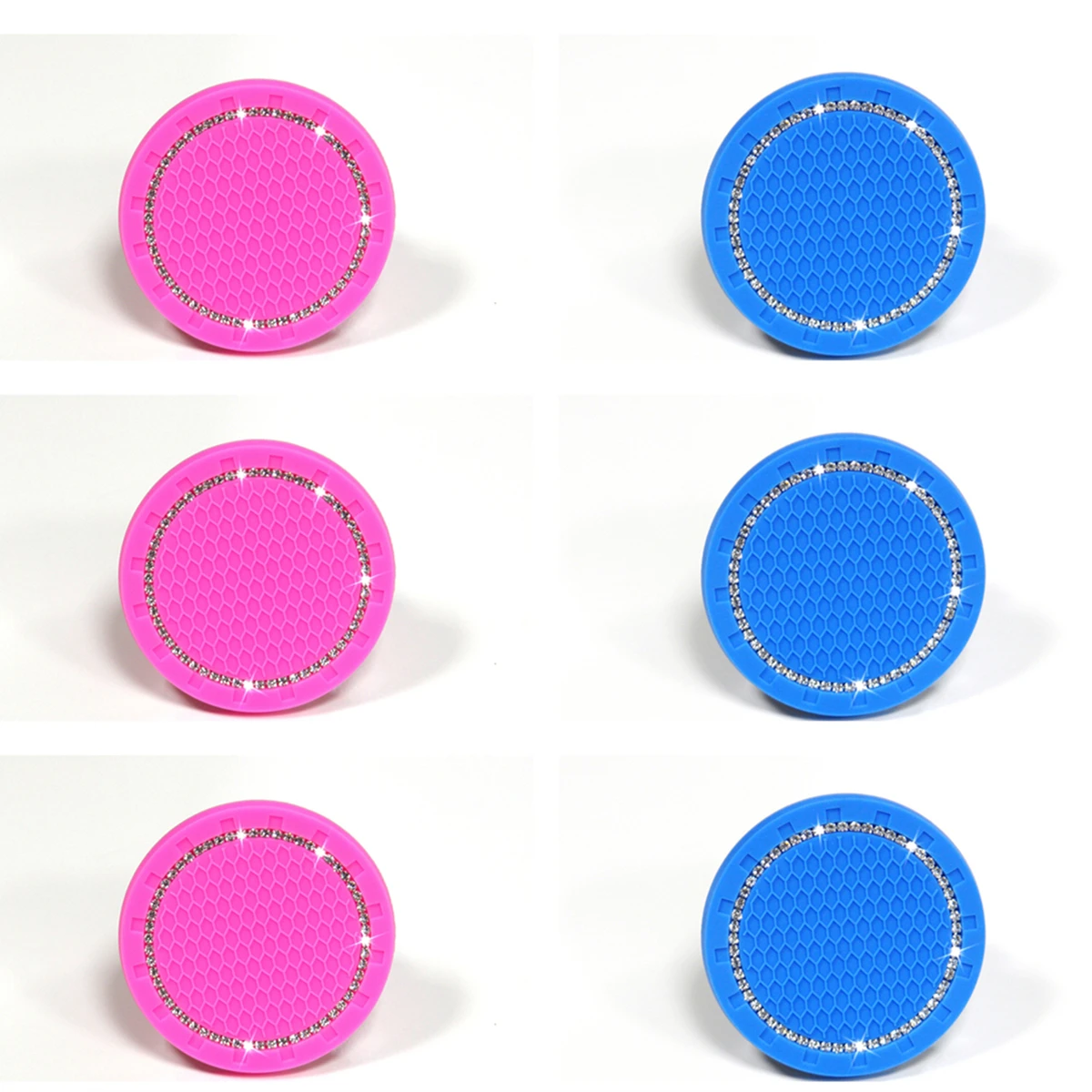 

Dropshipping Unique Tabletop Protection Round Circular Mug Bottle Cup Holder Car Coasters 6 Pack Diamond Silicone Drink Coasters