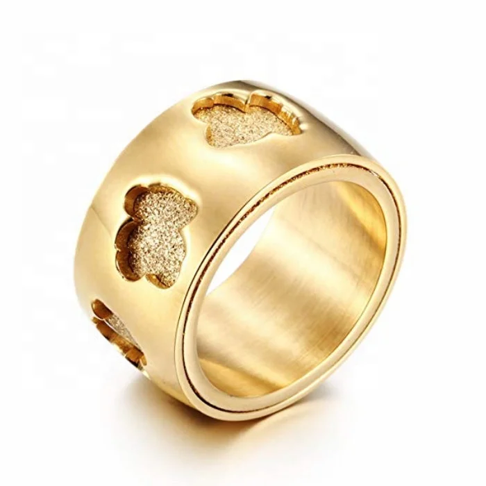 

Womens 18K Golden Plated Titanium Stainless Steel Silver jewelry Cute Teddy Bear Band Ring