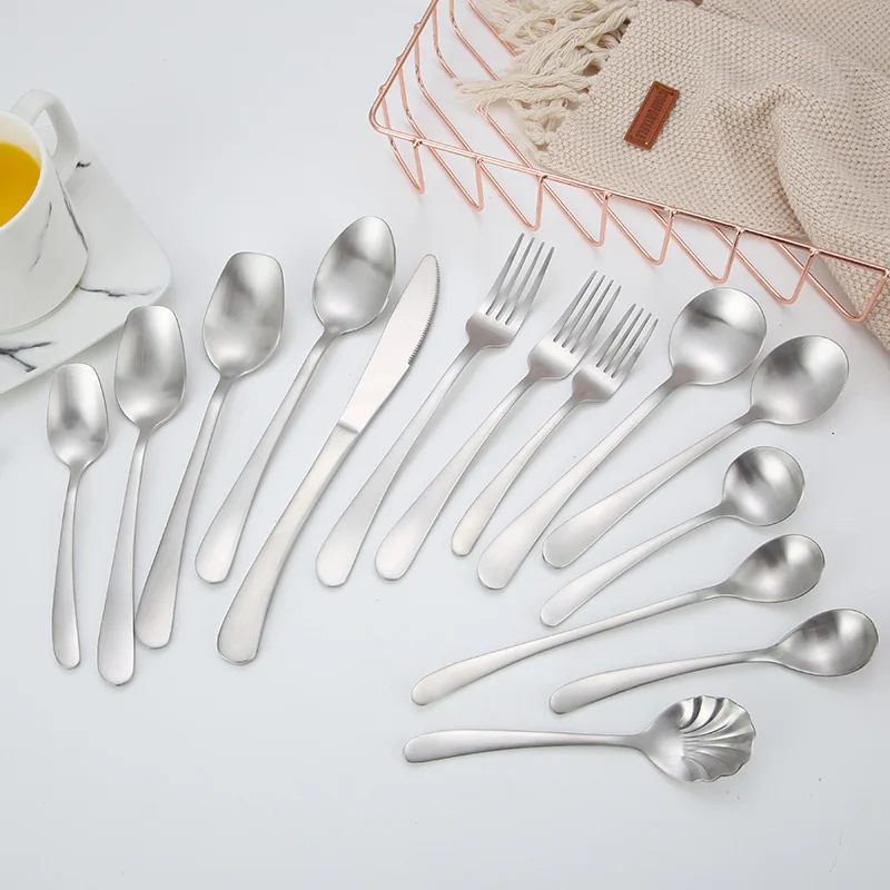 

18/10 Stainless Steel Creative Silverware Flatware Set Matte Knife Fork Spoon Cutlery Restaurant Serving Spoon