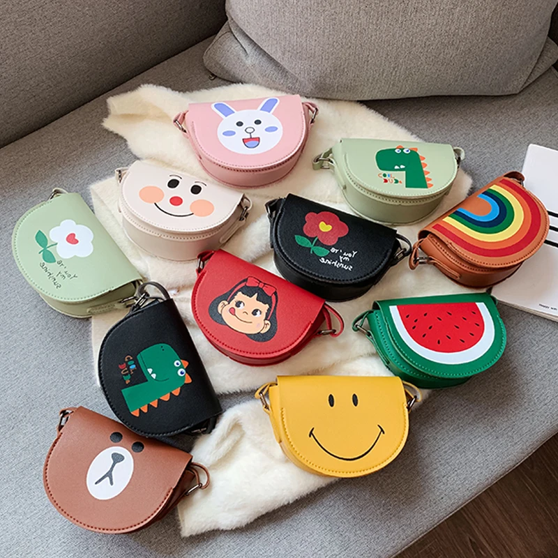 

2019 wholesale pu leather animal rabbit dinosaur smile rainbow green flower print diy wallet coin purse for children kids
