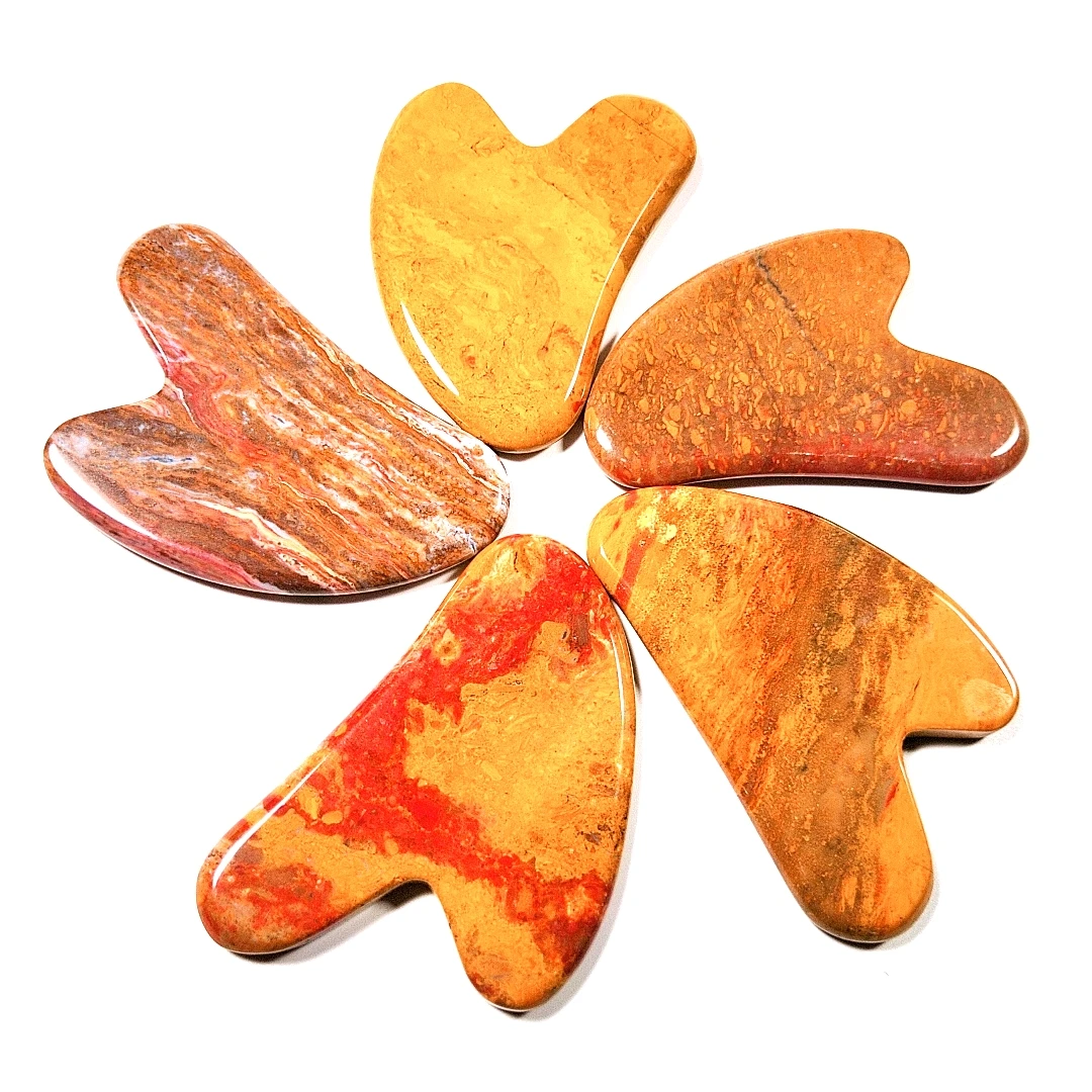 

in stock! custom logo personalized heart shape mookaite jasper stone gua sha scraping massage tool