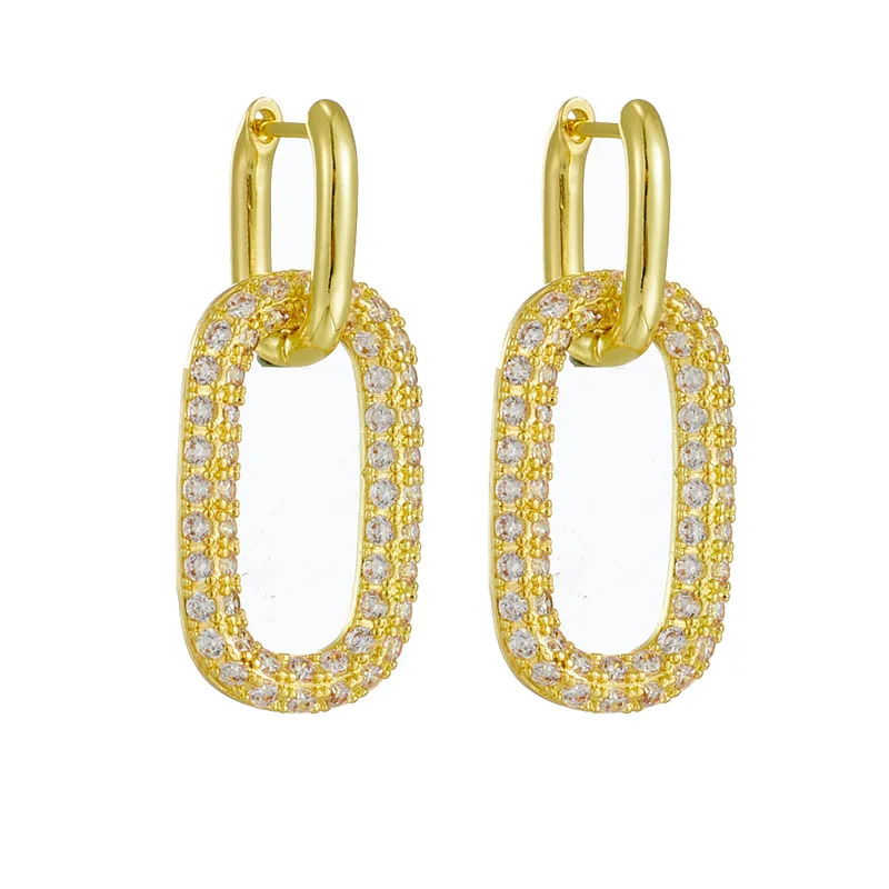 

Trendy Real Gold Plated Cubic Zirconia CZ Oval Pendant Clip On Earrings For Girls