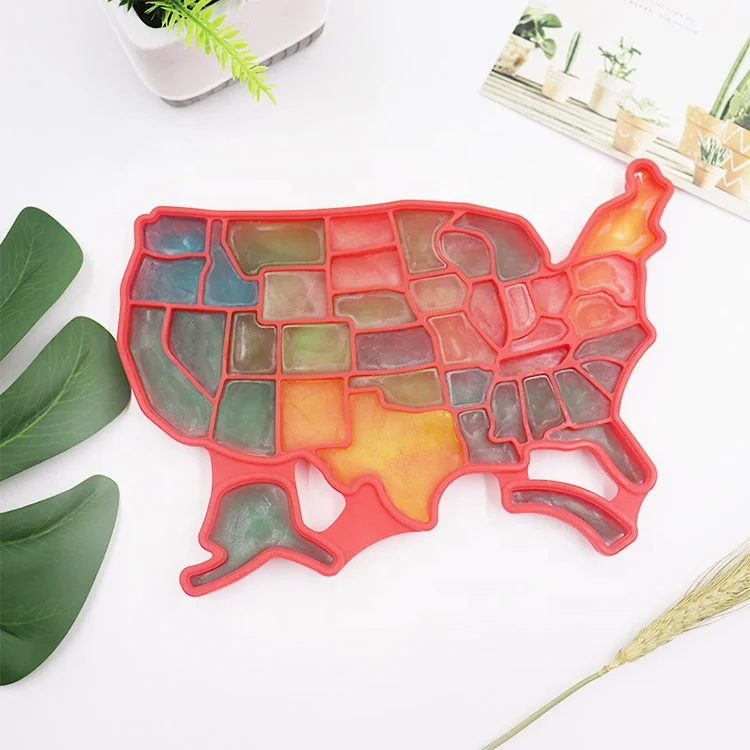 

Bpa Free United States Map Shape Silicone Ice Cube Maker for Freezer, Clear,red,blue