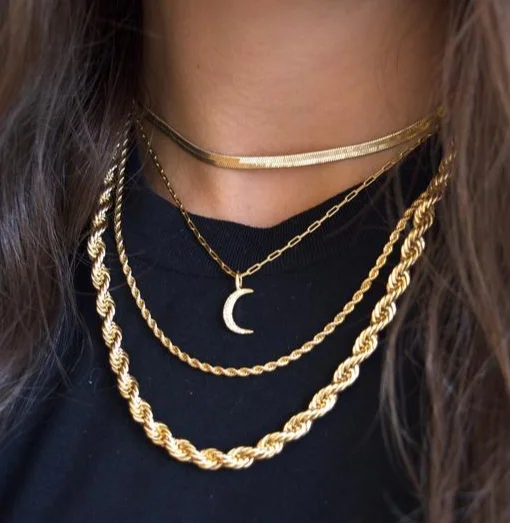 

8mm Thick Chunky Choker Chain Necklace Woman 18K Gold Plated Stainless Steel Twisted Rope Link Chain Necklace, Steel , gold , rose gold ,black ect