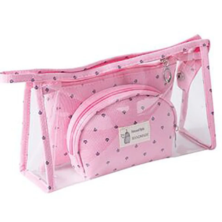 

Zipper Closure 3 in 1 set Clear PVC Make Up Bag For Cosmetics Items, Green,purple,pink,dark blue