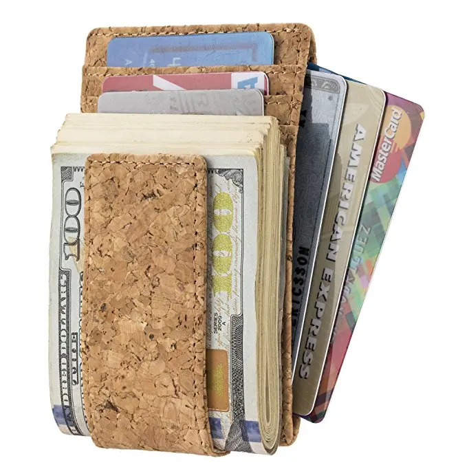 
Strong Magnet Travel Style Slim Card Holder Cork Leather Money Clip Cork Wallet 