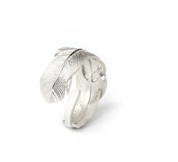 

925 sterling silver open feather ring adjustable size girl jewelry fashion tide flow high quality jewelry