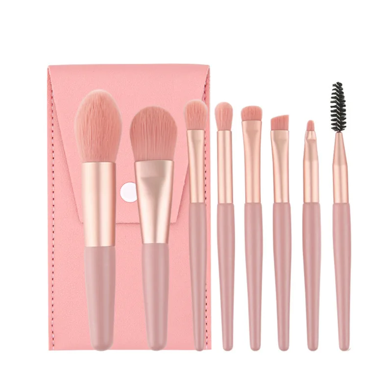 

Wholesale Cheap 8pcs Travel Mini Pink Plastic Handle Lip Brush Cosmetic Face Foundation Brushes For Makeup Mini With Pu Bag, Pink, green, blue, light pink