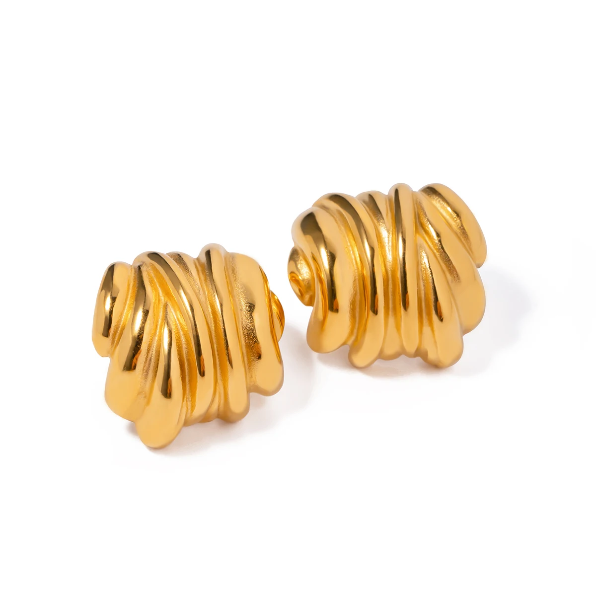 

J&D Texture Irregular Stud Earrings 18K Pvd Gold Plated Stainless Steel CC Earrings With Corrugated Lines For Women