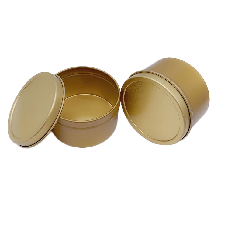 
Gold round tin can for 3oz candle jar in stock 