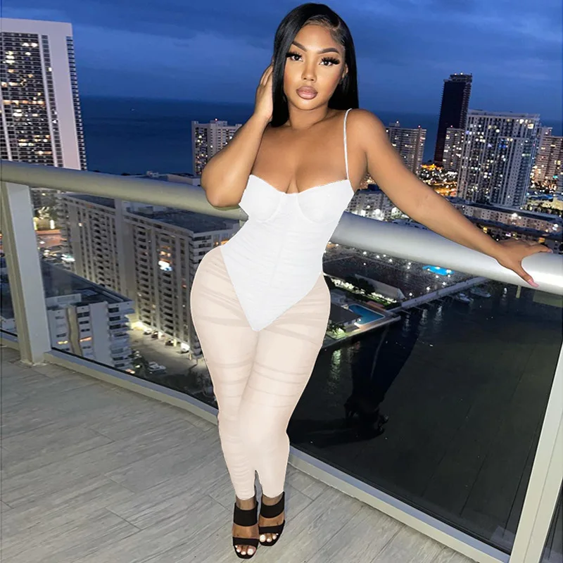 

Sexy Bodycon Outfits Ladies Summer Clothes Backless Rompers One Piece Night Club White Mesh Jumpsuit for Women, Picture