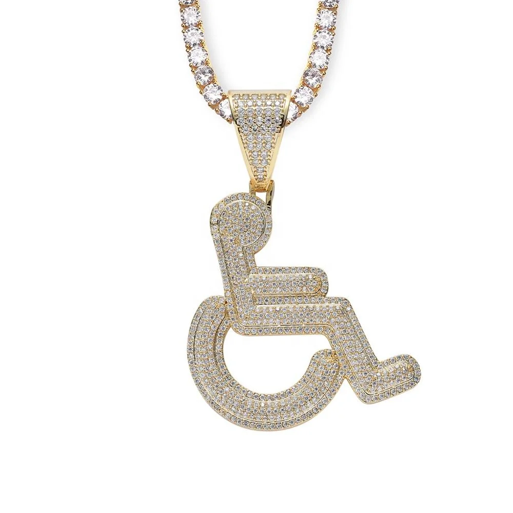 

Ins New Style Men's Necklace Creative Hip Hop Jewelry Iced Out AAA CZ Wheelchair Shaped Necklace Pendant Bling Bling Rock, Silver,gold,black