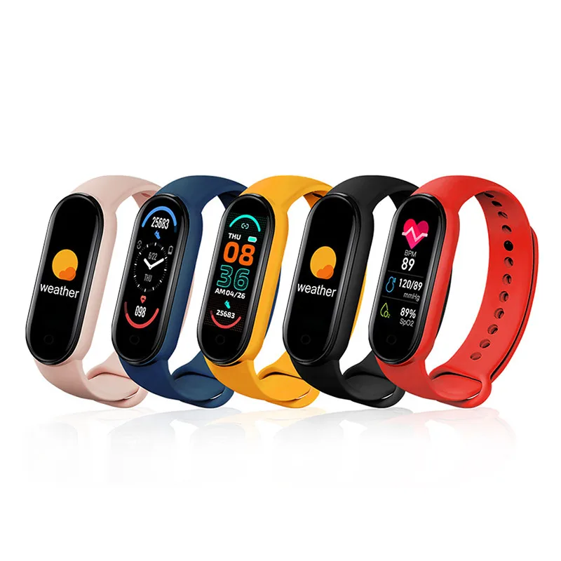 

2021 Newest M6 Smart Band Bracelet Silicone Wristband Fitness Tracker Blood Pressure Heart Rate Monitor Smart Watch, Black pink blue red yellow