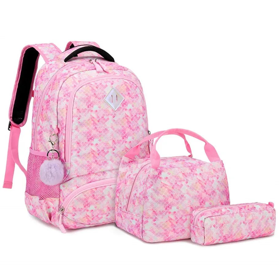 

Meisohua Amazon Flash Mermaid Glitter School Fish scale Girls Bag Backpack Set, Pink and blue