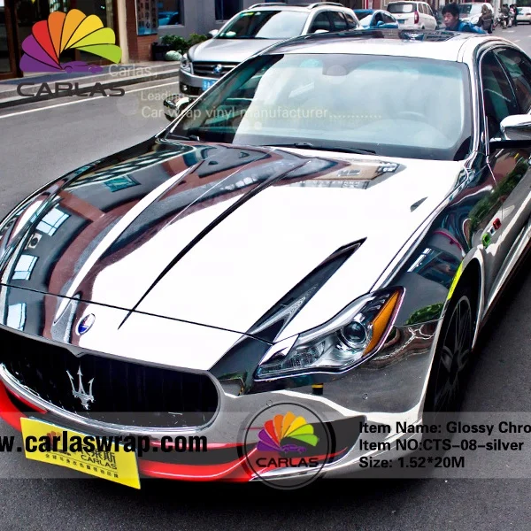 

CARLAS Foil Chrome Silver Chrome Mirror Glossy Stretch Car Vinyl Wrap Film Stickers