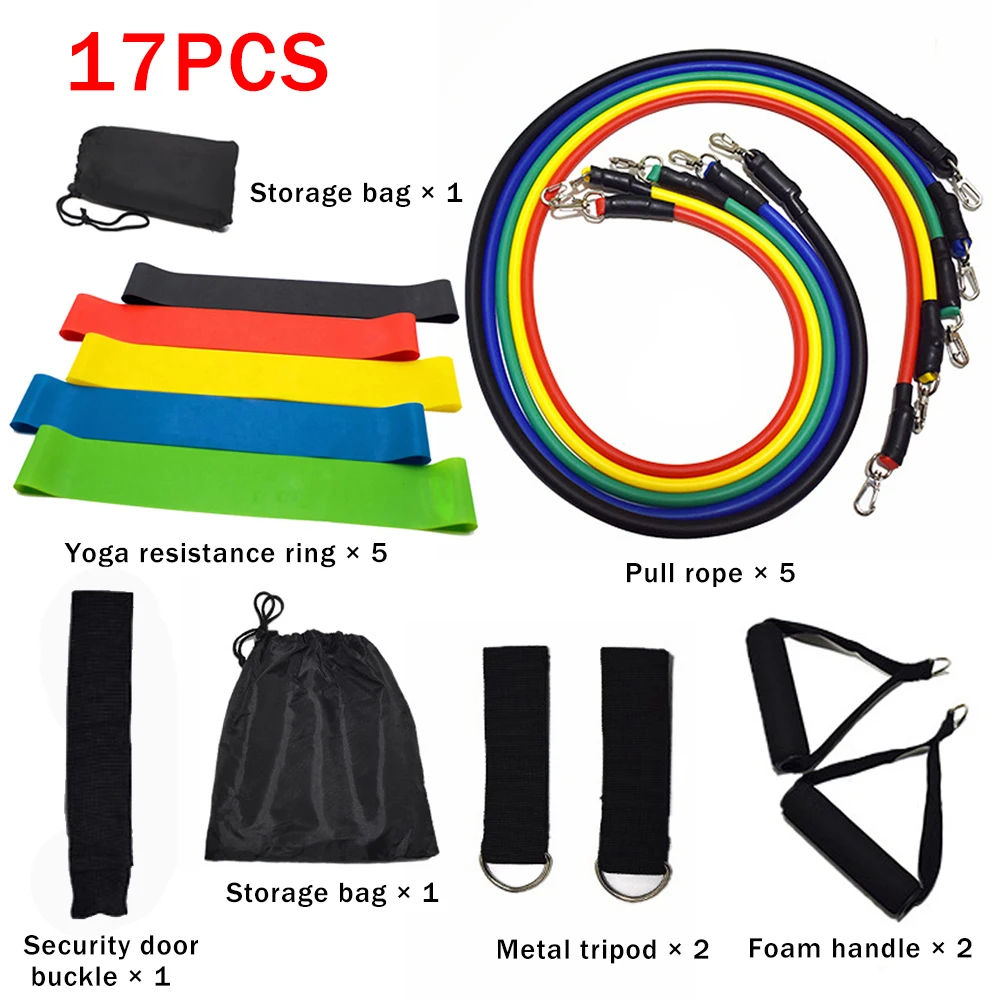 
17Pcs Resistance Bands Set Expander Exercise Fitness Rubber Band Stretch Training Home Gyms Workout 
