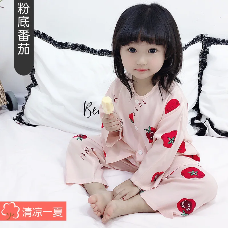 

girls boys air-conditioned home clothes, long-sleeved baby suits children's cotton silk pajamas