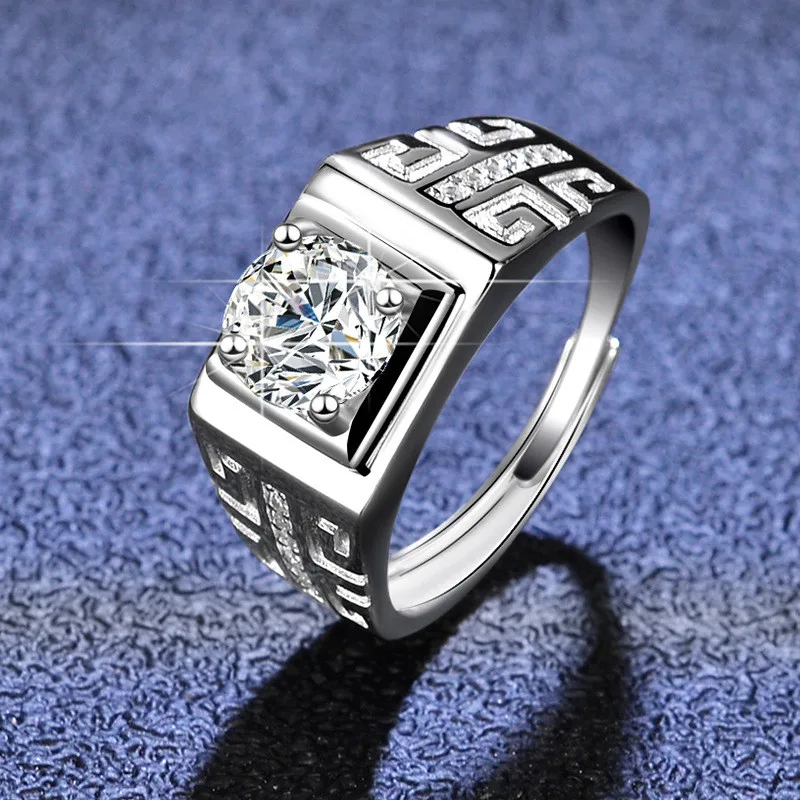 

Men Vintage Ring Silver 925 Original Brilliant Cut Diamond Test Past 1 Carat D Color Moissanite Gemstone Rings Wedding Jewelry
