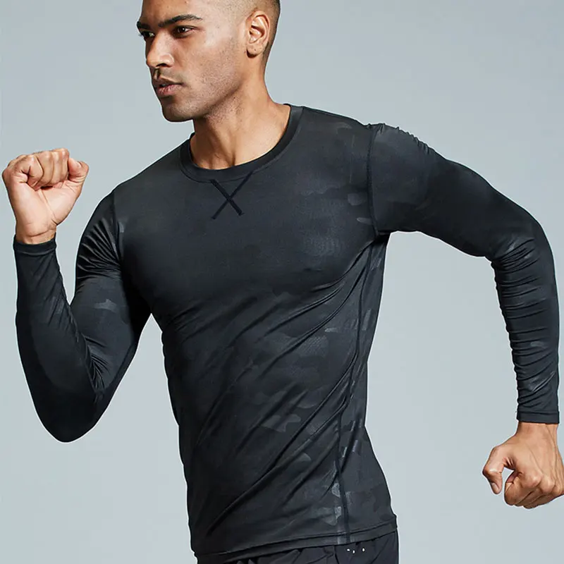 

OEM custom mens compression shirt fitness muscle fit t shirt long sleeve crew neck tee shirts