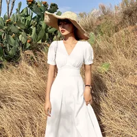 

2019 Vintage elegant Cotton Linen Casual dress women beach dress Summer party Holiday dresses vestidos