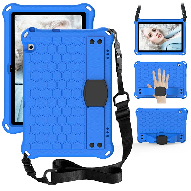 

For HUAWEI MediaPad T3 T5 10 Kids friendly light soft EVA foam bumper adjust shoulder hand strap folding stand cute tablet case