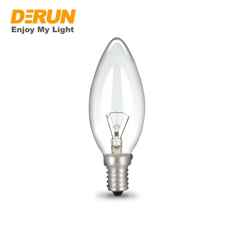 Clear Glass Cover LED C35 25W 40W 60W E14 E27 110V 120V 240V Candle Incandescent Bulb , INC-C35