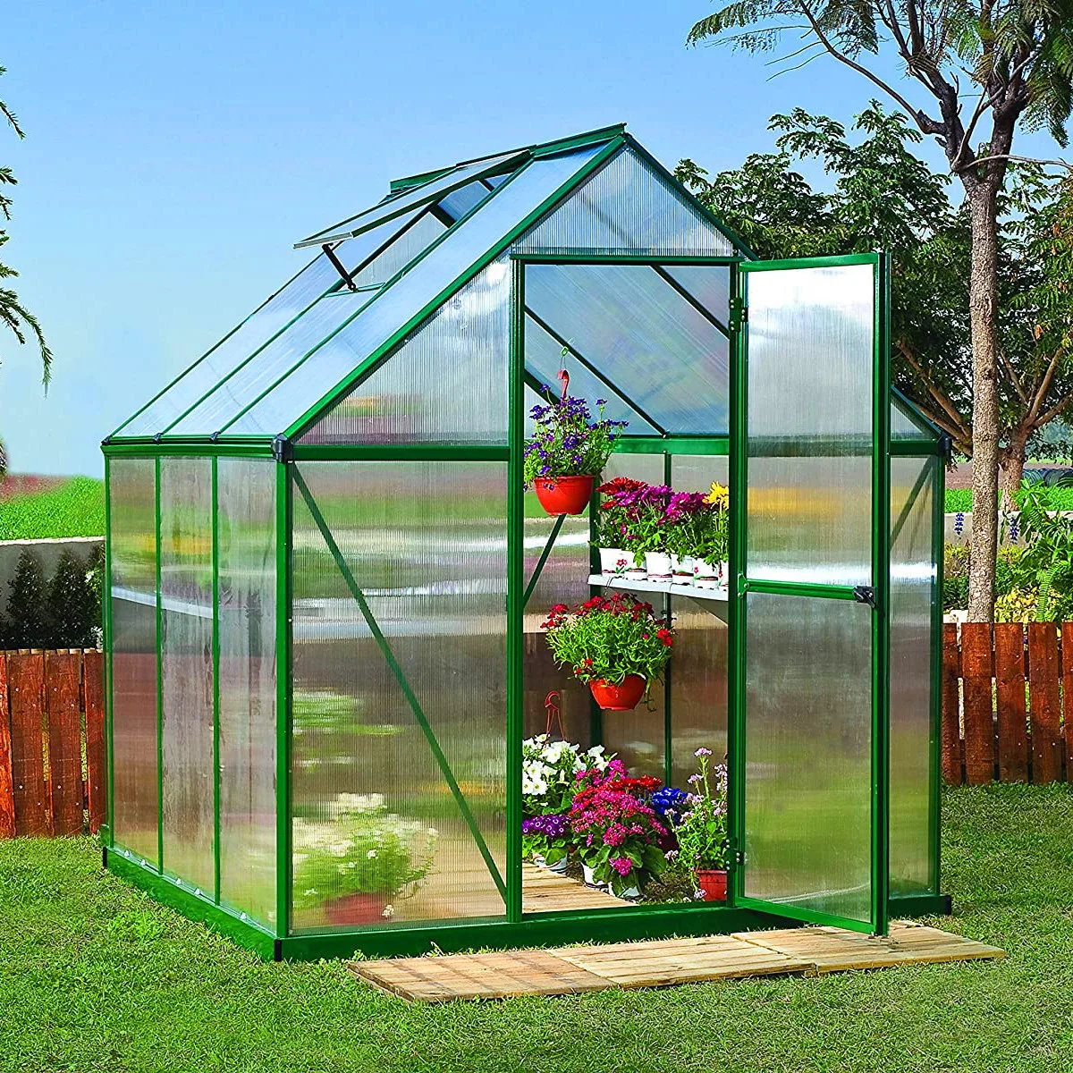 

Gewachshaus outdoor Metal frame aluminium small green house mini polycarbonatePrefabricated greenhouse Garden Greenhouses, Natural color or green color