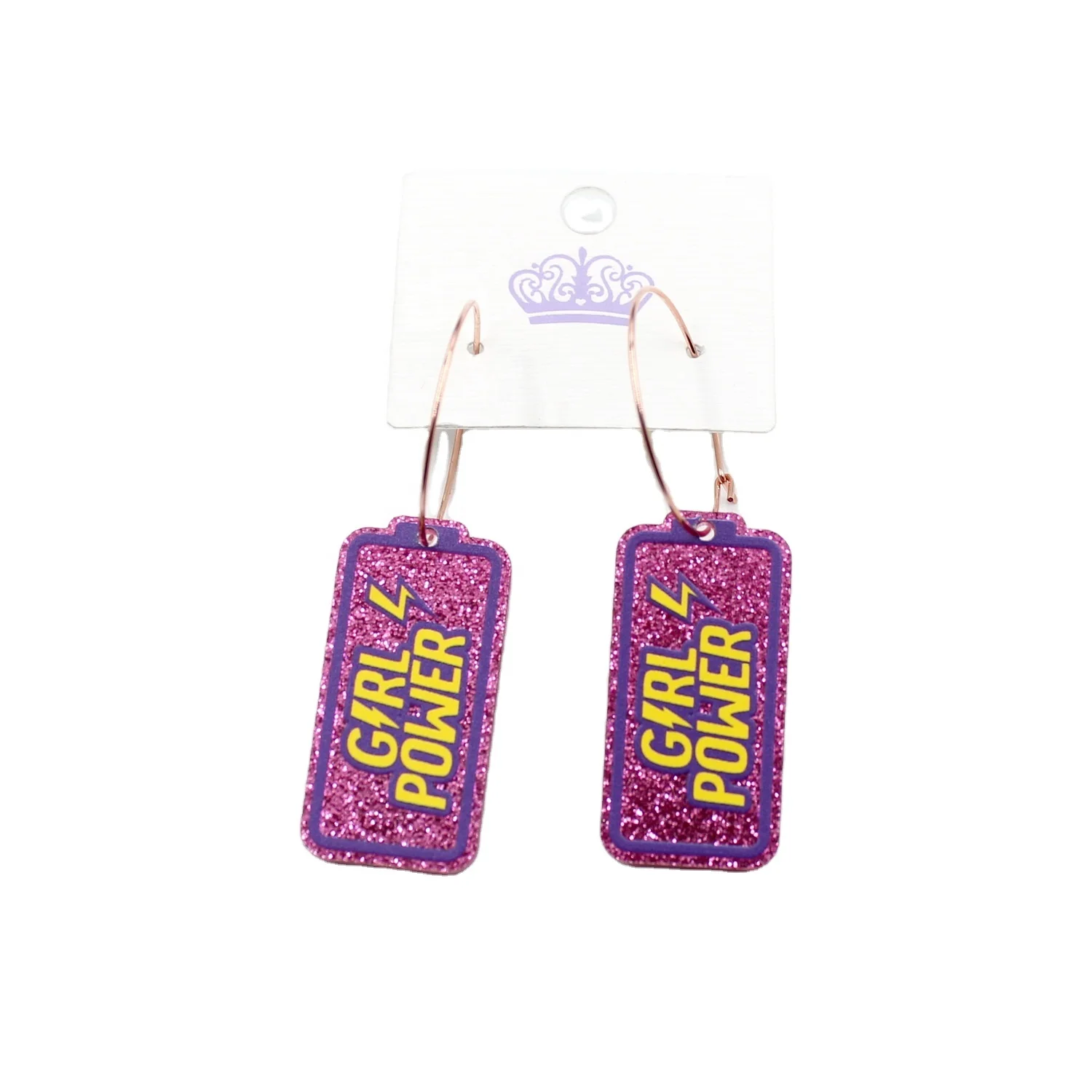 

HP121-35mm Acrylic Girl Power Dangle Earrings Cute UV Printing Girl Earrings Glitter Acrylic Earring