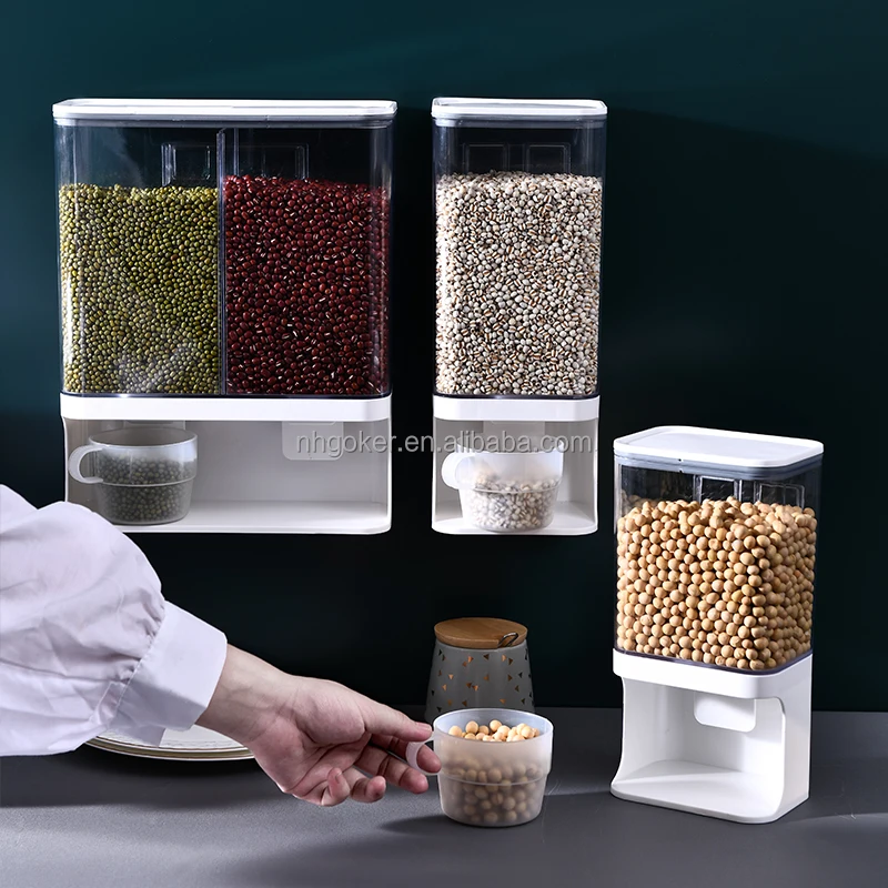 

Kitchen Wall Mounted Cereal Keeper Dry Food Storage Container Plastic Cereal Dispenser Storage Box