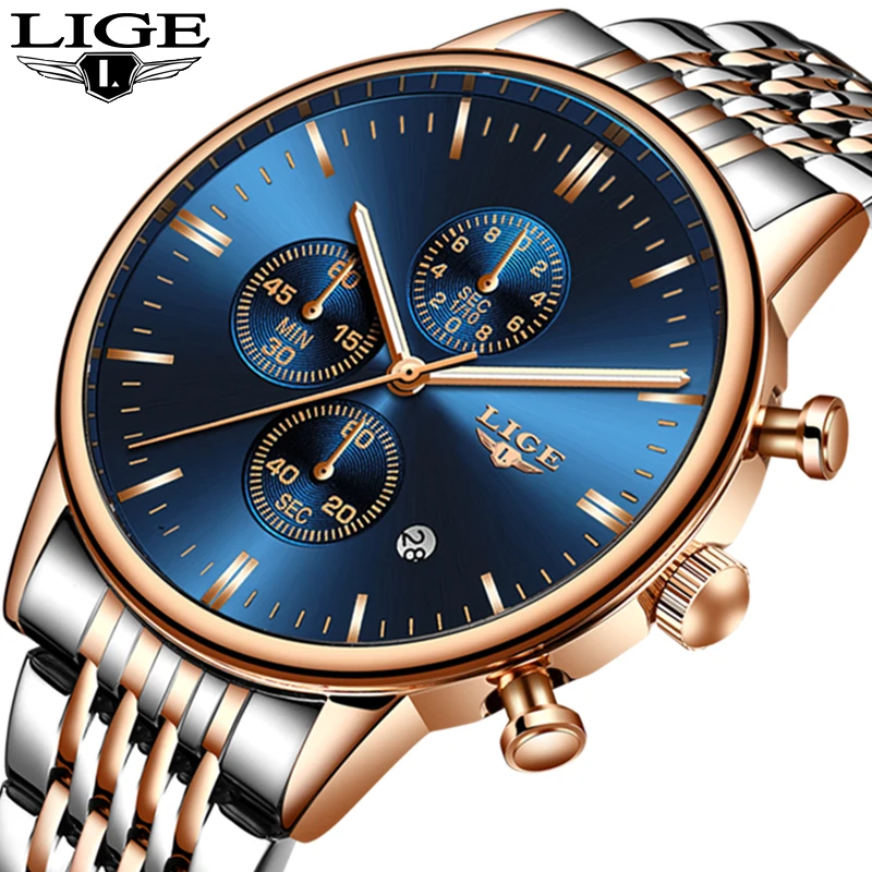 

2021 New LIGE 9984 Men Watches Clock Man Full Steel Waterproof Watch Men Sport Chronograph