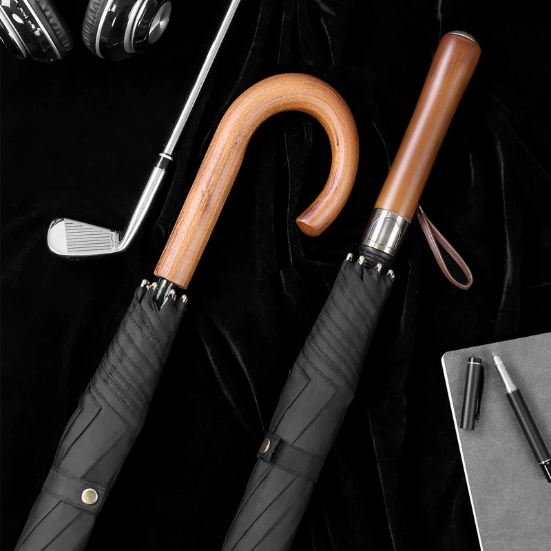 

New Arrival Non-Slip Wooden Handle Customized Straight Umbrella Rain Big Golf Umbrella Long Umbrella With Logo Mcc Golf