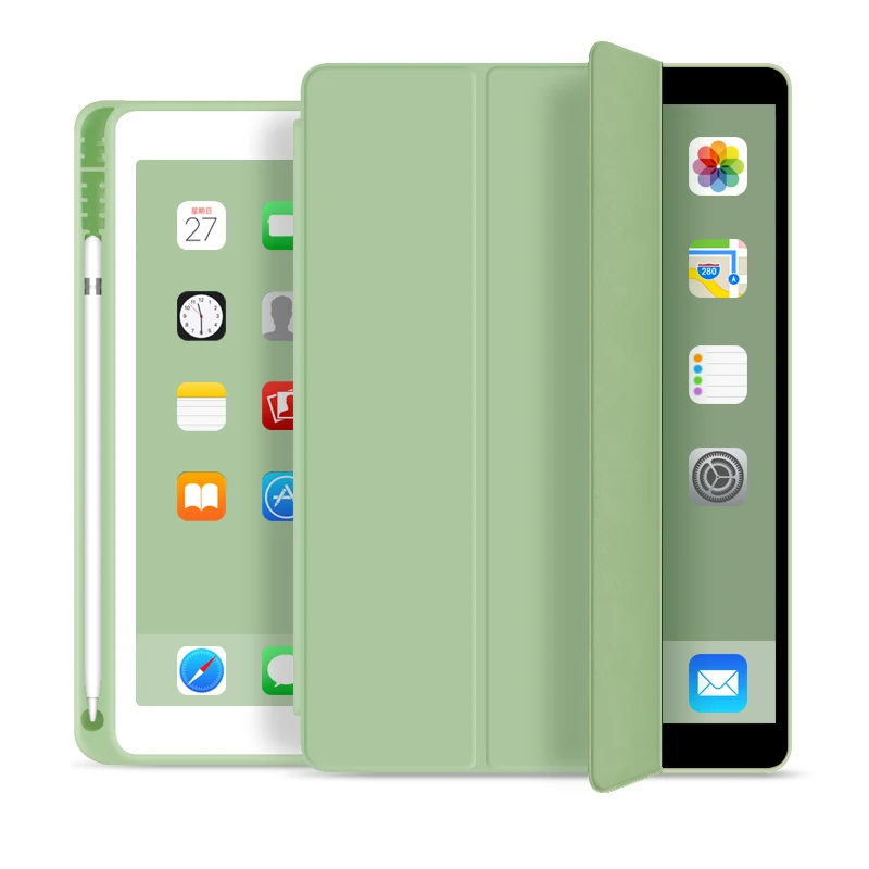 

For New iPad  7th 8th Gen 2020 Case With Pencil Holder Tri-fold PU Leather Smart Cover Wake Up Sleep Function Pen Slot, 6 colors