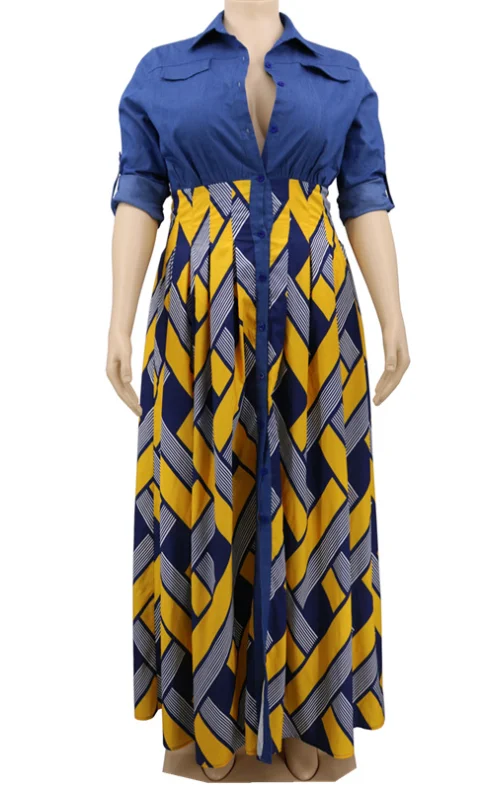 Foma YF1001 hot selling 2020 plus size XL-4XL Autumn winter national style retro women's basic V-neck swing dress