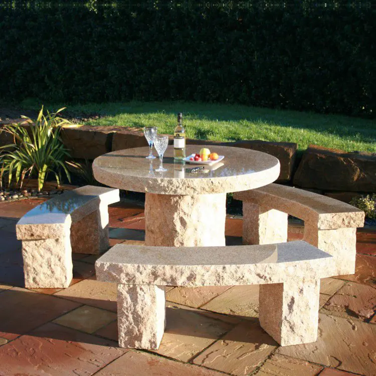 Garden Decorative Unique Hand Carved Natural Stone Bench Marble Round