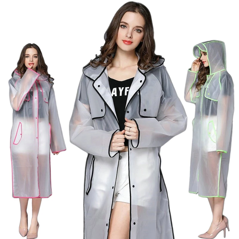 

Transparent Rain Coat Women Long Hooded Raincoat Impermeable Poncho for Camping and Hiking, Multi colors