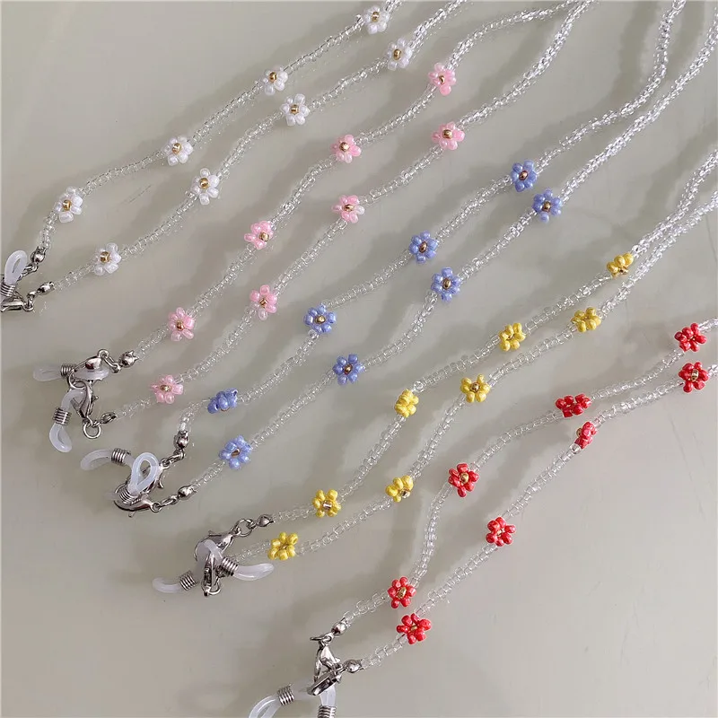 

Handmade Colorful Flower Fashion Sunglasses Chain Lanyard Accessories Cute Clear Acrylic Bead Necklace For Women