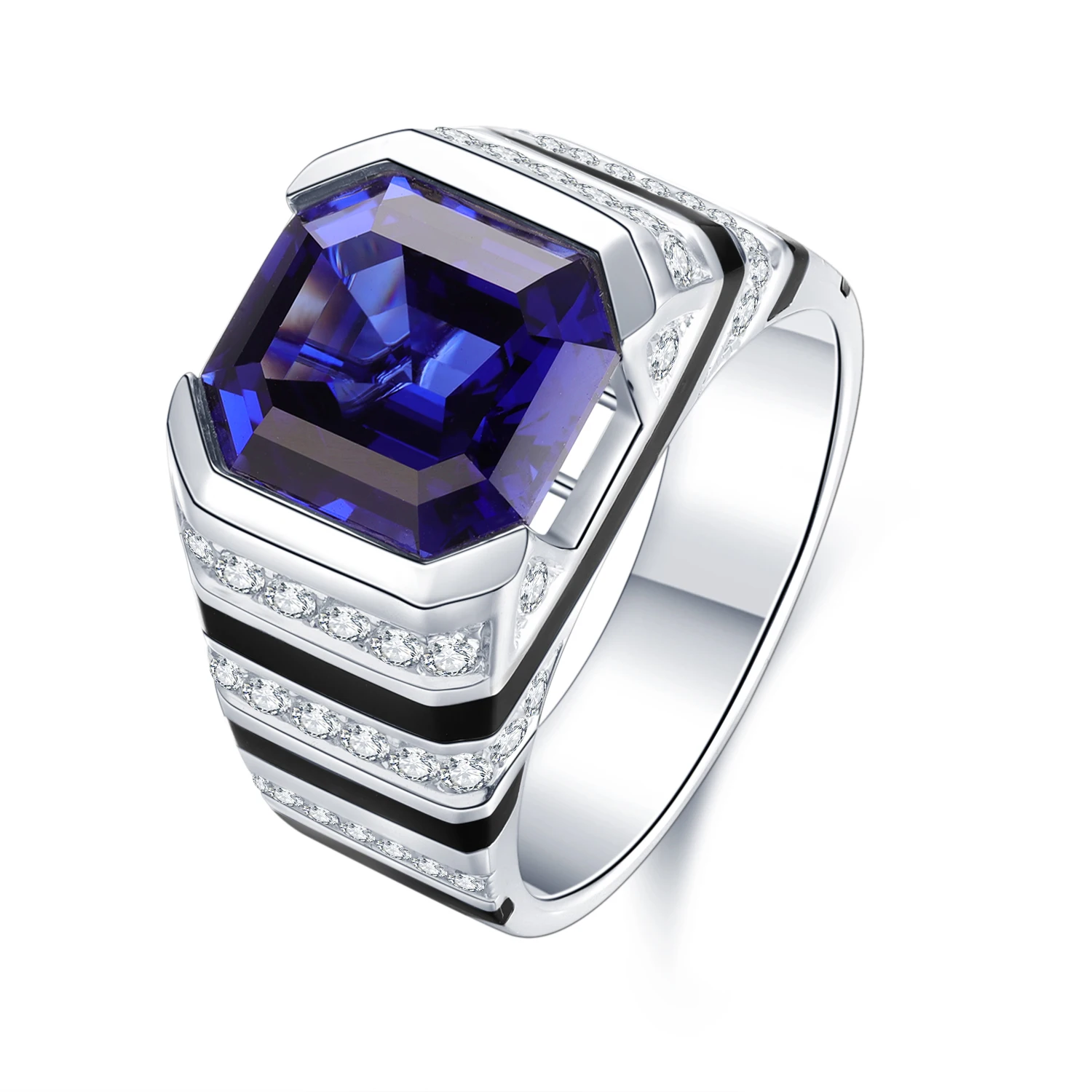 

Lab Grown Sapphire Asscher Cut 9k White Gold Gemstone Ring, Blue