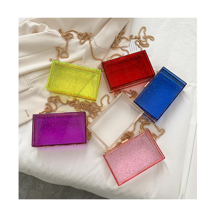

Acrylic Transparent Fashion Women's Square Handbag Clear Jelly Bag Lady Chain Small Box Purses Colorful Dot Messenger Bag Bolsa