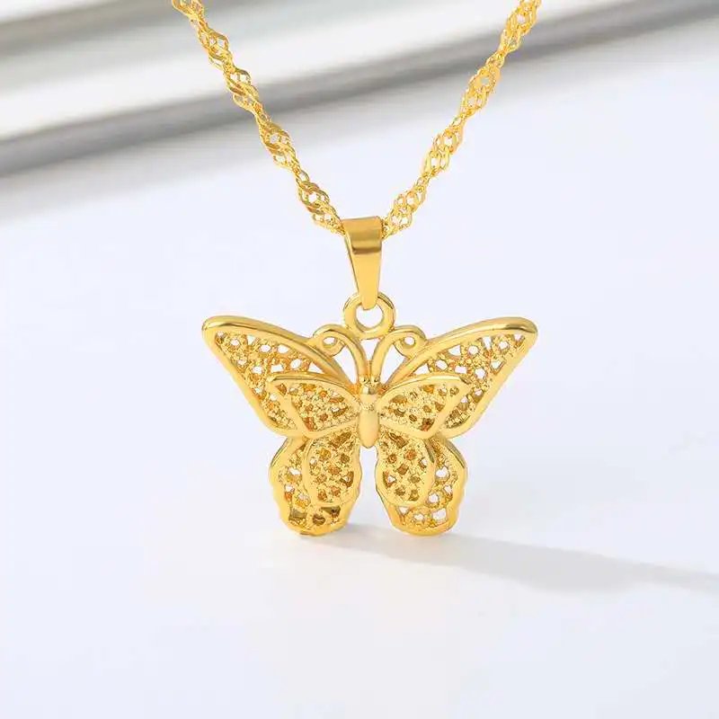 

Gold Plated Jewelry Stainless Steel Cutout Big Butterfly Pendant Necklace Bracelet