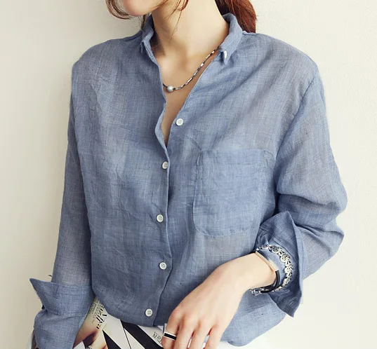 

New cotton fashion linen blouse long T shirt thin for women