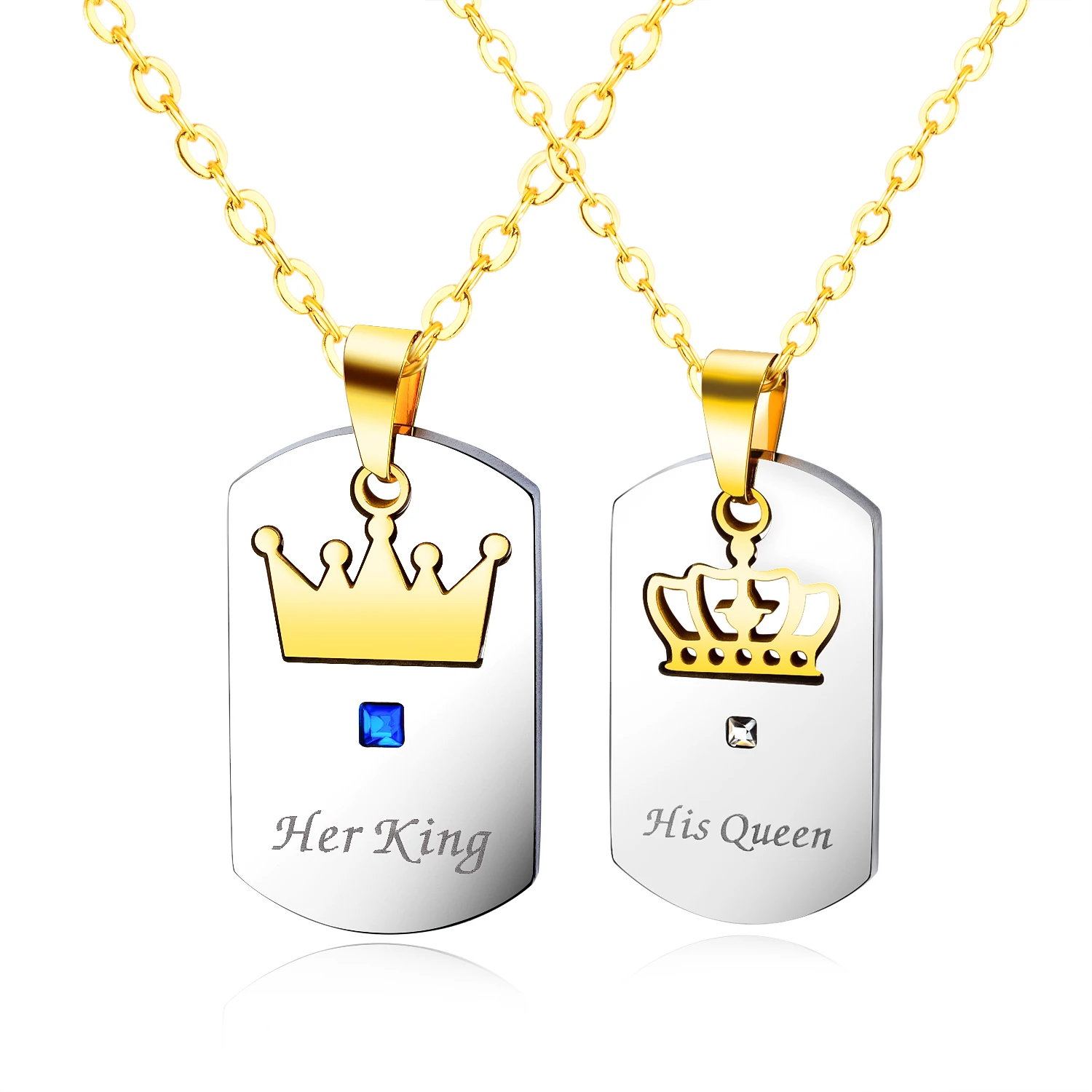 

Her King His Queen Necklaces Titanium Stainless Steel Jewelry Collar De Pareja Pendant Couple Crown King Queen Necklace