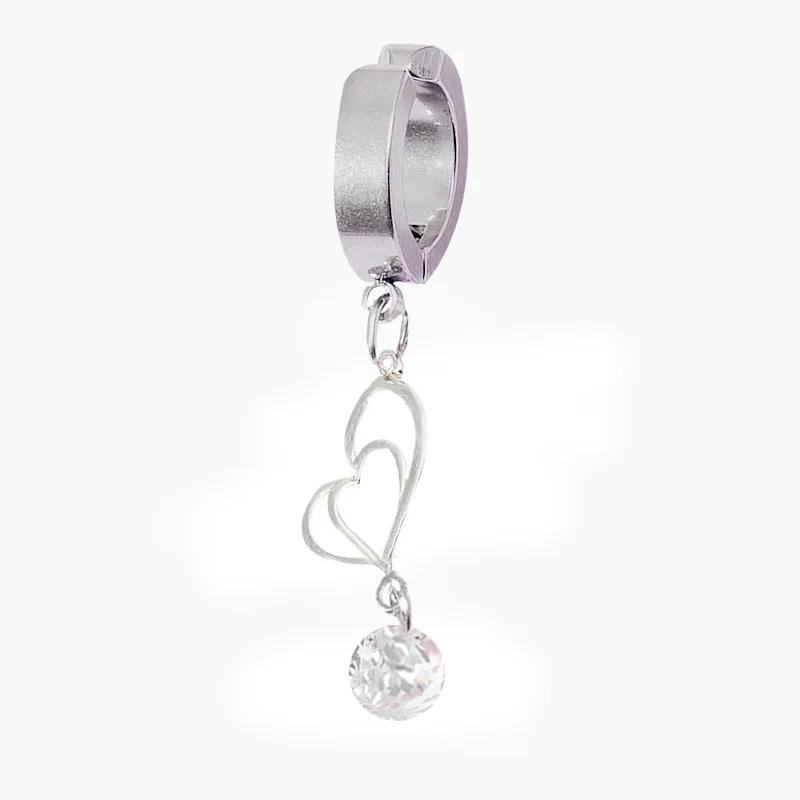 

Sexy Double Hollow Heart Belly Button Rings For Women Clear Crystal Dangling Belly Piercing Rings Fake Navel Piercing, Silver