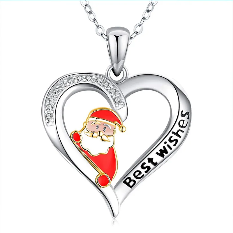 

R.GEM. Wholesale Christmas Jewelry Best Wish Gift Santa Claus Heart Christmas Necklace