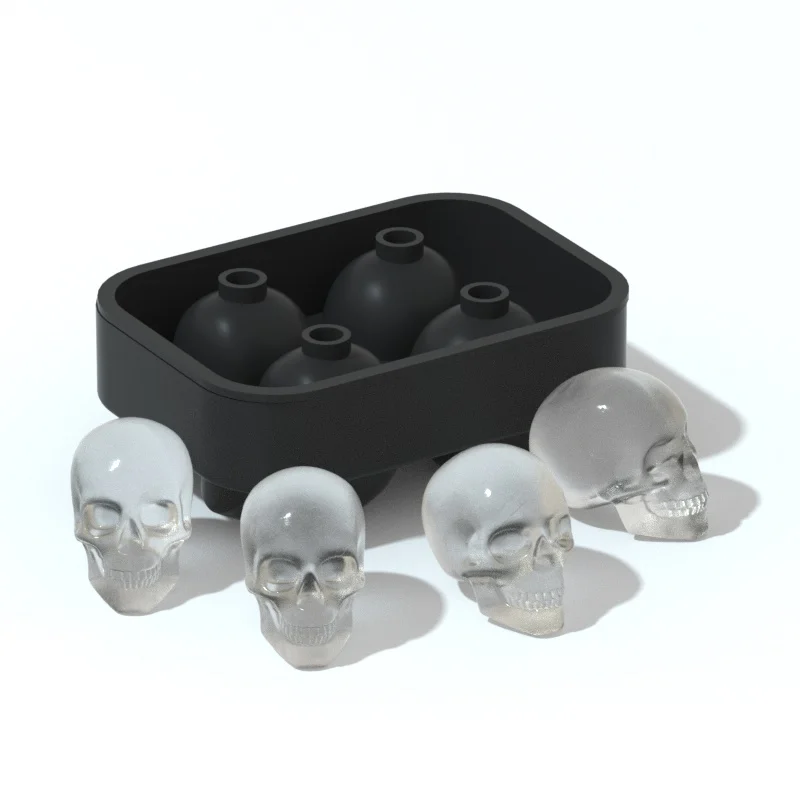 

4 Unit 3D Head Skeleton Silicone Ice Cube Tray Mold, Black,red ,blue