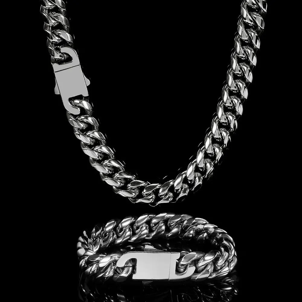 

Wholesale Stainless Steel Miami Cuban Link Chain 12mm Hip Hop Jewelry Necklace Bracelet Set For Men