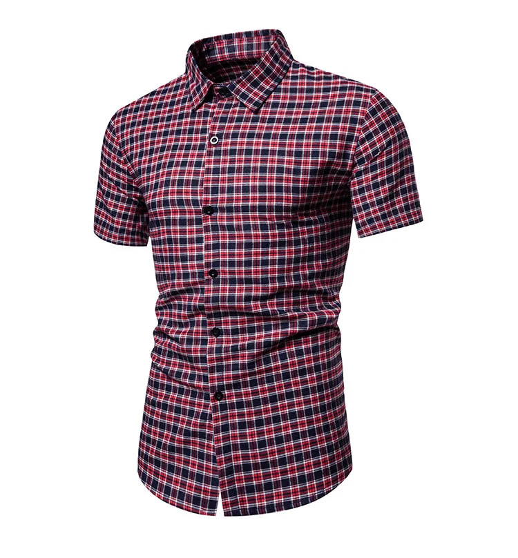

New men's plaid slim fit plus size short-sleeved shirt casual men's shirt cotton, Custom color