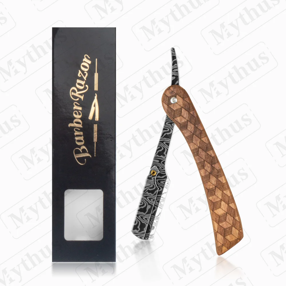 

Mythus High Quality Straight Razor Barber Stainless Steel Blade Razor With Foldable Wooden Handle For Men Shaving